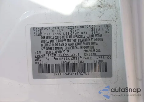 2017 Nissan Sentra Sv из США, поврежденный, VIN 3N1AB7APXHY291761